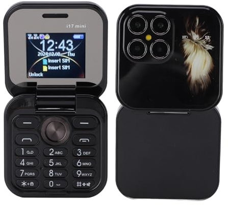 Bewinner El Teléfono Celular Más Pequeño con Tapa: Nano SIM Dual, Radio FM, Reproductor Multimedia 2G, Linterna LED, Cámara Trasera HD, Cordón para Personas Mayores (Black)