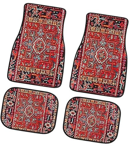 4 Stück Autoteppich – Antiker Orientalischer Türkischer Perserteppich Vorne Hinten Teppichmatte | Faser-Polyester-Autoteppichmatte | Autozubehör Passend Für Auto, SUV, LKW Und Van