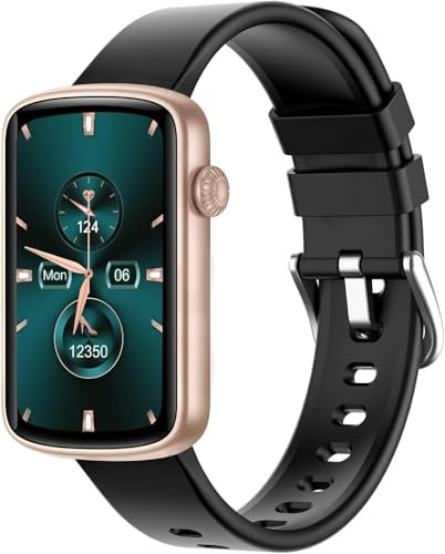 SHANG WING Montre Connectée Femme Montre Sport Bracelet Connecté Podometre Cardiofrequencemetre Oxymetre Trackers d'Activité Etanche IP68 pour Android iOS Notification SMS/Appel (Or Noir)