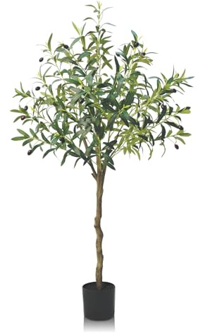 120cm Olivos sintéticos realistas con Hojas Verdes exuberantes,GOVIRAYE Plantas de Olivo Falsas, Maceta bonsái, árbol Artificial para Interiores, árbol topiario en Maceta para jardín, hogar, Oficina