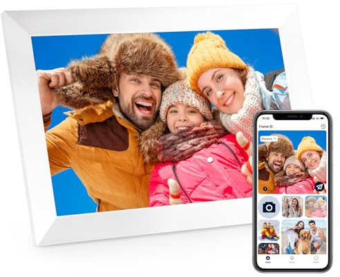 Anna Bella Digital Picture Frame 10.1 Inch IPS HD Touch Screen WiFi Smart Digital Photo Frame with 32GB Storage, Auto-Rotate, Easy Setup to Share Photos or Videos Remotely via AiMOR APP White