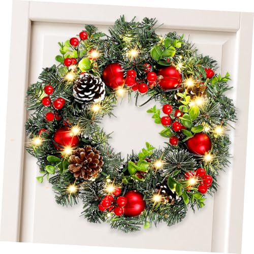 Cabilock Couronne de Noël Lumineuse PVC Rouge Décorative avec LED Guirlande Suspendue pour Porte Entrée Mur et Cheminée Décoration Festive Suspendue