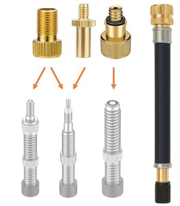 Manovella Set di adattatori per valvole con prolunga per valvola, 140 mm, adattatore ermetico per valvola auto, Dunlop & Presta, accessori di alta qualità per biciclette, bici da strada, MTB e auto