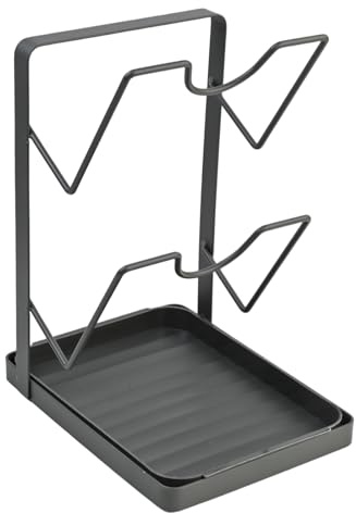 Kaiyzo Soporte Tapas Ollas Organizador con 2 Ranuras Tapas Ollas con Plato de Agua Soporte para Cucharas Para Almacenar Tapa, Tabla de Cortar, Bandejas Cocina