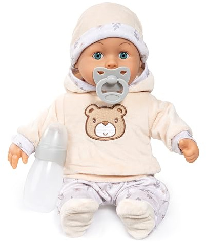 Bayer Design Interaktiv babydocka, talande, mjuk kropp, 38 cm | sömniga ögon, napp, flaska, 38 cm