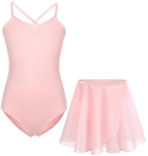FONLAM Robe Justaucorps de Ballet pour Fille Justaucorps Danse Gymnastique + Jupe Ballet Danse Classique Fille (Rose, 7-8 Ans)