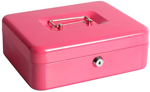 Cash Box with Money Tray, Parrency Large Money Box with Key Lock, 9.8 x 7.9 x 3.5 inches, Pink