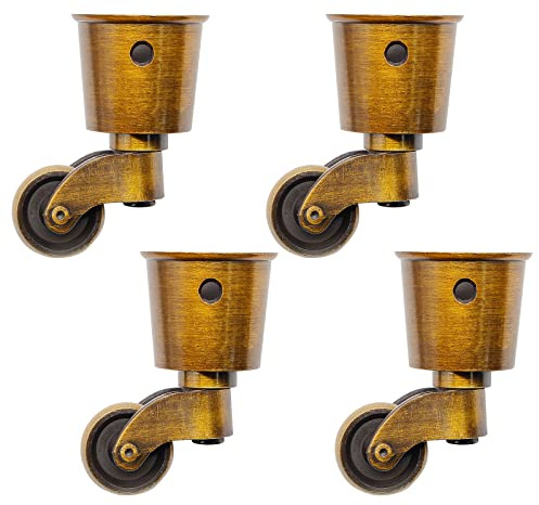 Waziaqoc 4pcs Antique Brass Caster Cups, Vintage Swivel Round Caster Cups Zinc Alloy Furniture Caster Wheels for Chair Table Shelf, 65.5mm/ 2.58inch