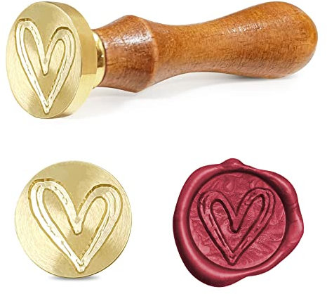 Herz/Lebensbaum Wachssiegel Stempel, mit 1 Abnehmbarer Messingkopf-Siegelstempel und 1 Holzgriff, für Umschlag/Einladungen/Karten/Geschenk/Retro Wachs Siegel (Herz)