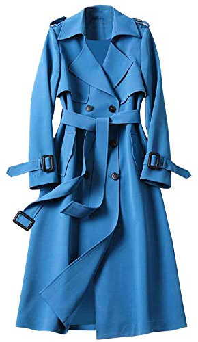 KBOPLEMQ Giacca da mezza stagione da donna, trench doppiopetto, oversize, lungo, leggero, parka con cintura, primavera, antivento, estivo, transizione, elegante, cappotto primaverile, Blu, 3XL
