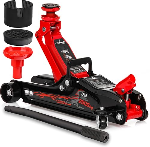 LEHMANN Hydraulischer Wagenheber 2,5 T - Rangierwagenheber mit 2 Gummiauflage - Hubhöhe 85-360 mm - 360° Rollen - Auto Wagenheber Hydraulisch ideal für Wartung, Reparatur, Reifenwechsel