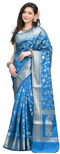 Sugathari Dam Banarasi Saree Pure Kanjivaram silke sari mjuka nya damer 2023 designkläder Pattu Sarees senaste party Sari kollektionerna med blusstycke för bröllop sadi (SAN PARI-182 MÖRKGRÖN),