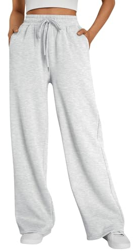 Trendy Queen Womens Wide Leg Fleece Lined Sweatpants Baggy Lounge Travel Pants Plus Size Fall Fashion Outfits Winter Clothes with Pockets Grey XL