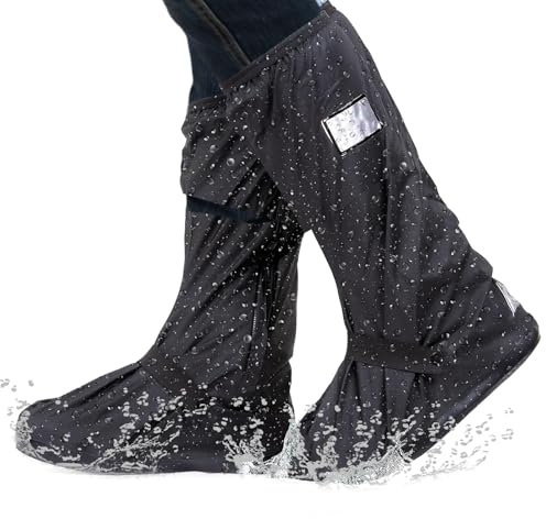 Tamaño XL Cubrezapatos Impermeables, Negro Protector de Zapatos de Lluvia, Reutilizables Cubrezapatos de Lluvia para Exterior con Bolsa de Plástico, Cubrezapatos con Reflector para Lluvia Barro Nieve