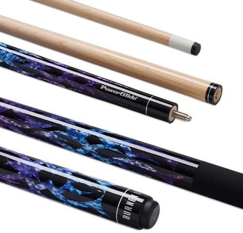 POWERGLIDE One 2-Piece Pool Cue Stick | Burner II | Maple Wood Shaft & Ramin Butt with Decal | Pool Joint with Plastic Collar | Full Size 57 | 13 mm Tip