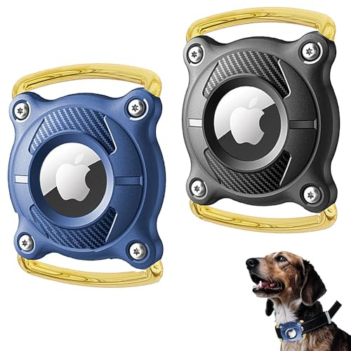 XSQD 2 st AirTag Hund, Vattentät AirTag hundhalsband för Katt, Bärbar Anti-Förlust-Enhet Skyddsfodral, Rostfritt Stål Anti-Fall GPS Tracker Hund, Lämplig för Hundar, Katter, Bagage, Ryggsäck