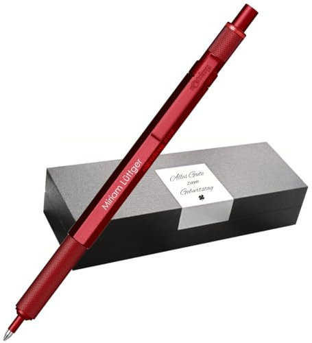 rOtring 600 Ballpoint Pens - Metal Case - Personalised Engraving - Great Retractable Ballpoint Pen with Case - Personalised - Gift Idea for Men & Women (Red)