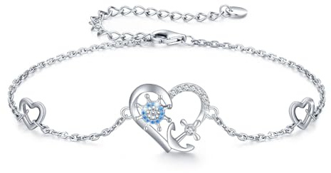OHAYOO Ankare armband silver 925 kvinnor ankare hjärta roder armband 17,5 5 cm maritimt smycke present för kvinnor kvinnor