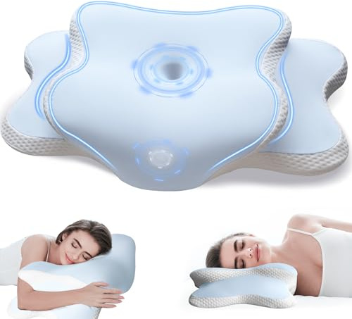 EvenVentric Nackenkissen Kopfkissen - Ergonomisches Kopfkissen für Seiten, Rücken & Bauchschläfer, Memory Foam Kissen mit Kühlung Abnehmbare Kissenhülle （LightBlue）