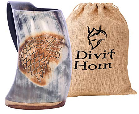 Divit Authentisches Wikingerhorn Bierkrug | Authentisches mittelalterliches Biertrinkhorn | Leinen-Geschenkbeutel inklusive | 700 ml (24 oz) Fassungsvermögen.