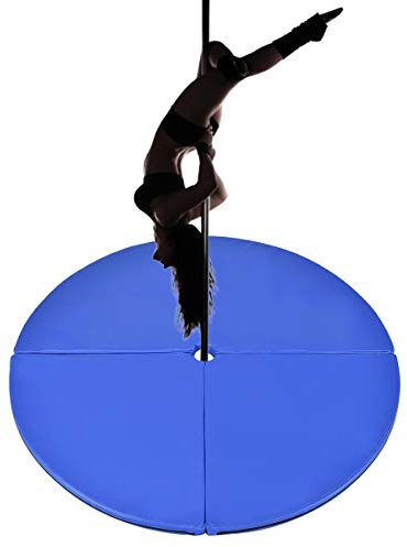 GOPLUS Vierfach Stangentanz Schutzmatte, Sicherheitsmatte Faltbar, Pole Dance Craschmatte, aus Kunstleder und Perle Baumwolle, Farbwahl, Durchmesser 150cm (Blau)