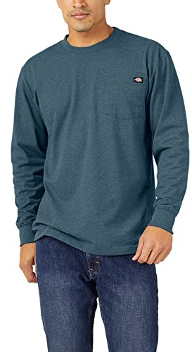 Dickies Men's Long Sleeve Heavyweight Crew Neck, Baltic Blue Single Dye Heather, Large