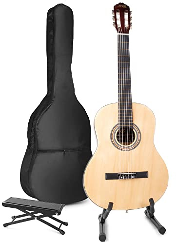 Max Natural Classic Acoustic Guitar Package – Complete Starter Kit with Guitar Stand, Foot Stand, and 6 Months Lessons – Ideal for Beginner Guitars and Aspiring Musicians