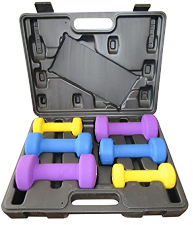 Fit4home Neoprene Dumbbell Set Ladies Arm Hand Weights | Multicoloured Weights Set Body Toning Fitness | Exercise For Home Gym, Comes With Carry Case (12kg)
