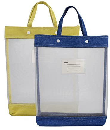 enyuwlcm Nylon Document Bag with Handle Light Transparent Mesh File Tote Bag Pouch for Carrying Books Papers (2, BU&YL)