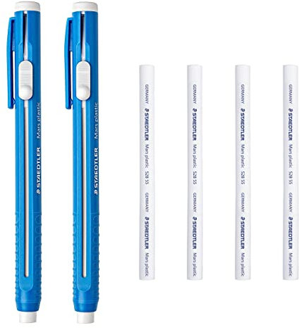 Staedtler Mars Kunststoff Stick Radiergummi 528 50 Set mit Nachfüllungen - 2 x Radiergummihalter, 4 x Nachfüllungen - 6 Stück