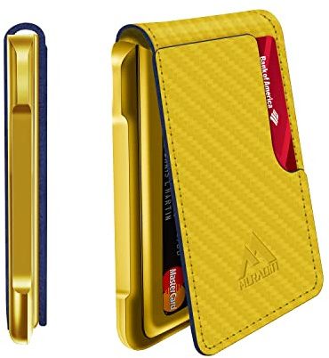 MURADIN Herren-Geldbörse, Taktische Faltbörse für Herren, Metall, RFID-blockierend, Aluminium, Geldkartenhalter, Geschenke für Männer (Kohlefaser, Gelb)