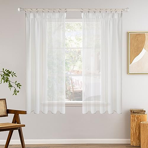 MIULEE Gardinen Vorhänge mit Kräuselband 2er Set Gardine Weiss Vorhang Gardinen Wohnzimmer aus Sheer Voile Curtains Transparent Weiß Schlafzimmer 140 x 160 cm