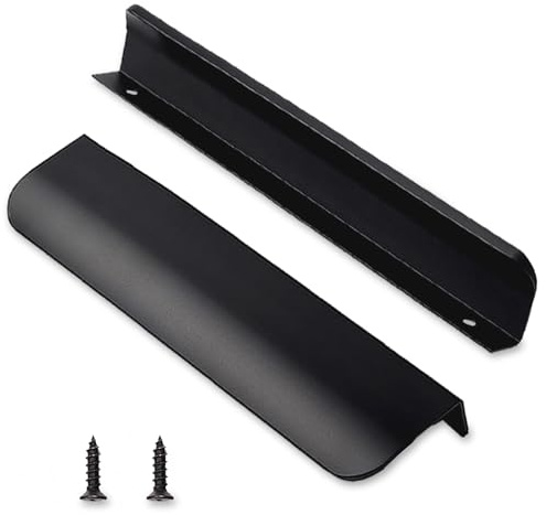 LEAPHZOT 4 Pack 5 (128mm) Hole Center Edge Finger Pull,Matte Black Concealed Kitchen Cabinet Handle Overall Length 6,Top Mount Flat Cabinet Pulls for Cupboard Door Drawer,6814