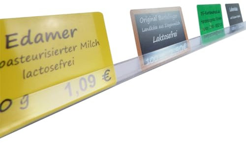 Klemmschiene für Preiskarten selbstklebend am Regal - Preisleiste 500x15 mm aus Kunststoff transparent, 50 cm lang und 1,5 cm hoch | HUTNER