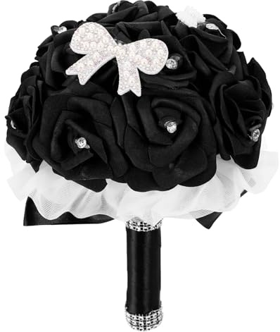 AOKWAWALIY Tenendo fiori Nero Bouquet Fiori Mano Bouquet da sposa Mazzi da sposa Bouquet di fiori artificiali Bouquet di fiori finti Decorazione floreale Bolla Fiore Romantico Damigella d'onore