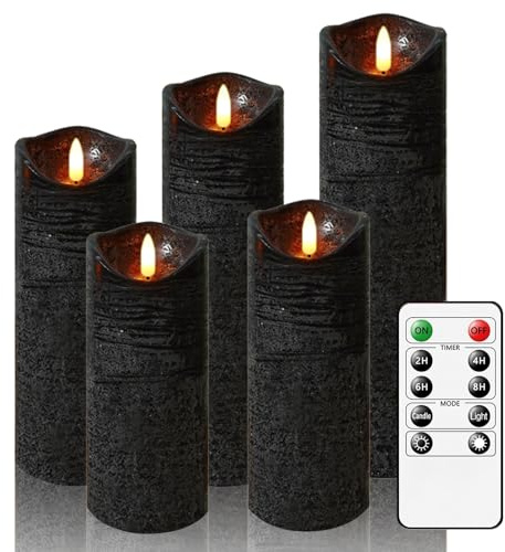 AiiBowy LED Candles [Set of 5] Flameless Candle Battery Candles, 24 Hour Timer Function with Remote Control, LED Taper Candles for Home Decoration, Christmas, Birthday, Party (Black)