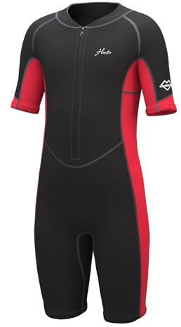 Hevto Kids Wetsuit Shorty Boys Girls Youth 2mm Neoprene Short Wet Suit in Cold Water for Swimming Snorkeling Surfing Diving (K1S-Red, 6)