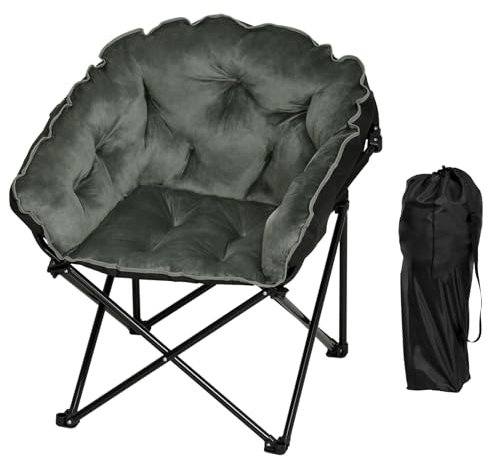 WOLTU Fauteuil Relax, Fauteuil Salon, Fauteuil de Lecture, Fauteuil Rembourré Pliable, Chaise Balcon, avec Sac de Transport, en Velours, Tissu Oxford, Pieds en Métal, Noir + Gris Foncé