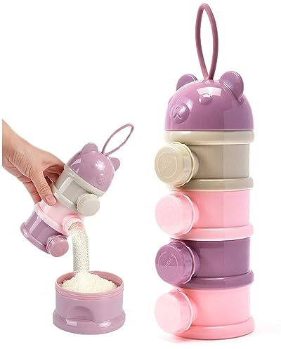 Keuyeo Milk Powder Dispenser, 4 Compartments Baby Milk Powder Box, Stackable Snack Storage Container, Baby Feeder for Travel