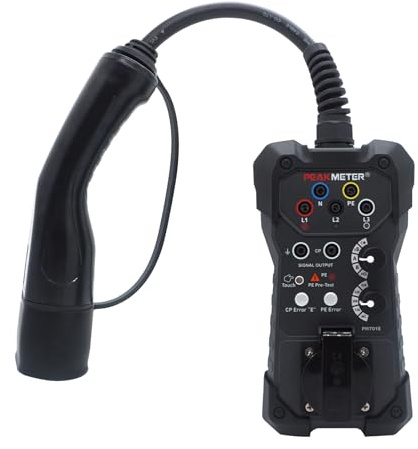 Adaptateur EVSE, test de station de charge de type 2, analogique PP et CP, multimètre et oscilloscope connectables, prise schuko intégrée, LED intégrée pour indicateur de phase