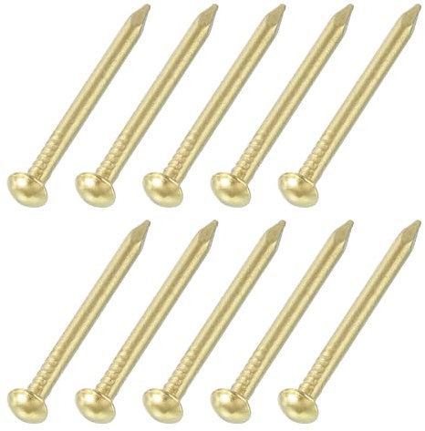 sourcing map 100Pcs Small Hardware Nails, 2 x 25mm Brass Round Head Nail Common Finishing Nail for Household Woodworking Picture Hanging DIY Projects, Gold