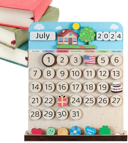 Yonuaret Calendario magnético mensual de madera, tablero de calendario con números magnéticos, Números mensuales magnéticos, Tablero planificador mensual con calendario magnético para el hogar,