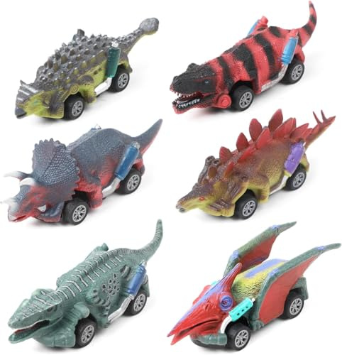 DERAYEE Dinosaure Jouet,6PCS Voiture Dinosaure,Voiture Friction Cadeaux Enfants Jouet Educatif pour Garçon Fille 3 4 5 Ans