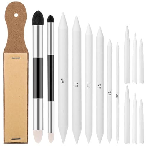 HJZHII 15 Stück Papierwischer Set,Papierwischer Bleistife,Zeichnen Zubehör Doppelköpfe Papier Radiergummi Stift Bleistift Blendende Stümpfe Tortillions Set Zeichenwerkzeuge für Abwischen Korrigieren