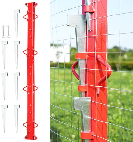 AOPEC 6ft Woven Wire Fence Stretcher Bar with 7 Wedges, Heavy-Duty Carbon Steel Fence Stretcher Tool Wire Puller, Red Anti-Corrosion Coating, 6.67ft Length, Ideal for Farms, Ranches & Outdoor Fencing
