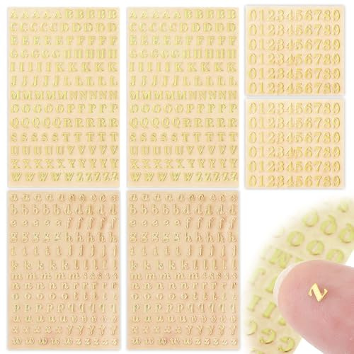 640 mini adesivi con lettere dell'alfabeto, in metallo, color oro, glitterati, autoadesivi, per resina epossidica, bottiglie d'acqua, artigianato fai da te, decorazioni in vinile per album di ritagli