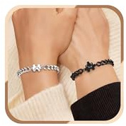 Couple Bracelet Cadeau Saint Valentin - 2 Pièces Bracelet Puzzle Connecté Chaîne Cuban Gourmette Noir Argent en Acier Inoxydable Pour Amoureux Femme Homme, Bijoux Cadeau pour Noel Anniversaire