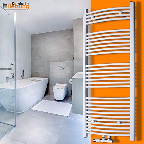 Gulfstream Komfort Badheizkörper 1500 x 600 mm in Weiß gebogen Hochwertiger Handtuchheizkörper Handtuchwärmer