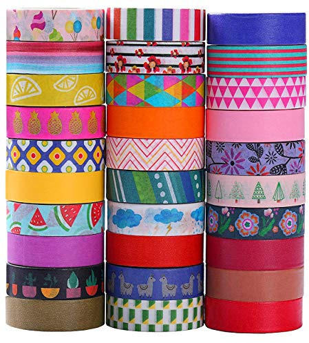 MPOPUUL Ninico 30 Rolls Washi Tape Set - 10mm Wide, Colorful Flower Style Design, Decorative Masking Tape for DIY Craft Scrapbooking Gift Wrapping