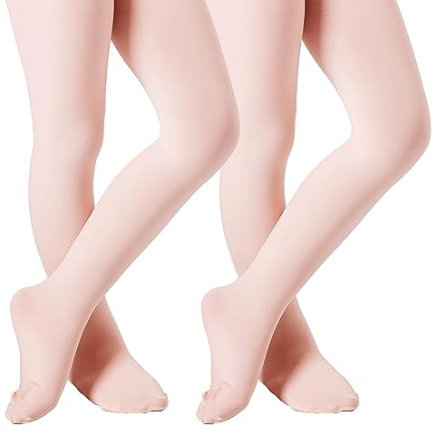 DIPUG Ballet Tights for Girls Dance Tights Toddler Thick Soft Footed Kids Pink Stockings Size 3t 4t 5t, 2 Pack